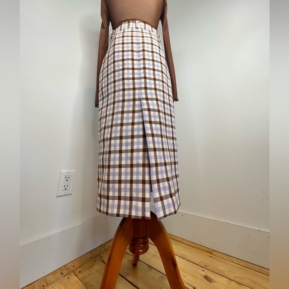 ZARA PLAID LILAC/ECRU/BROWN PENCIL SKIRT SIZE S - Picture 7 of 9